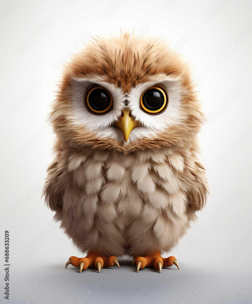 Naklejka premium 3d cute owl, solid white background