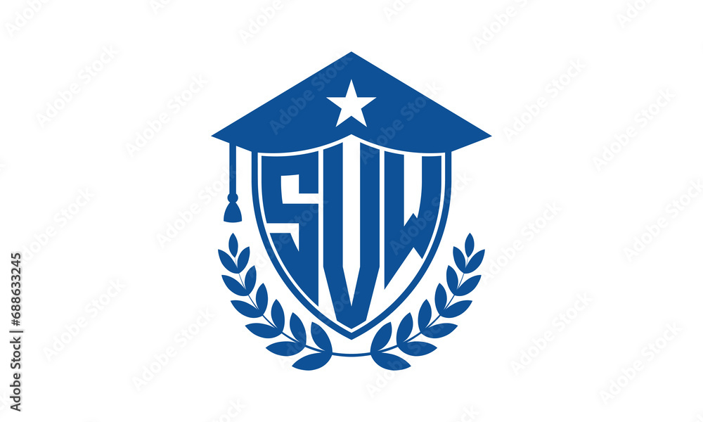 SVW three letter iconic academic logo design vector template. monogram, abstract, school, college, university, graduation cap symbol logo, shield, model, institute, educational, coaching canter, tech SVW three letter iconic academic logo design vector template. monogram, abstract, school, college, university, graduation cap symbol logo, shield, model, institute, educational, coaching canter, tech