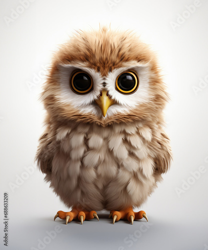 3d cute owl, solid white background