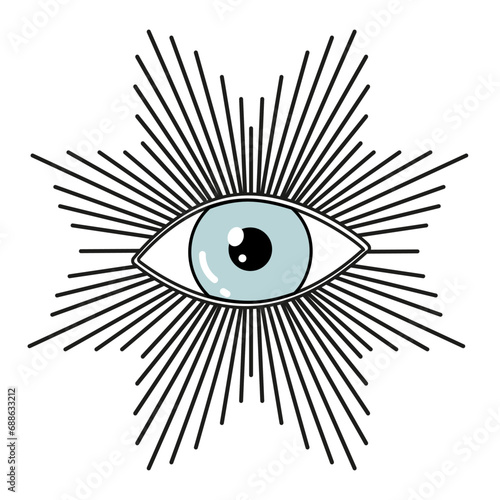 Eye of Providence. Masonic symbol. Sacred geometry, religion, spirituality, occultism. All seeing eye inside triangle pyramid. Vector illustration. photo