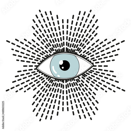 Eye of Providence. Masonic symbol. Sacred geometry, religion, spirituality, occultism. All seeing eye inside triangle pyramid. Vector illustration.