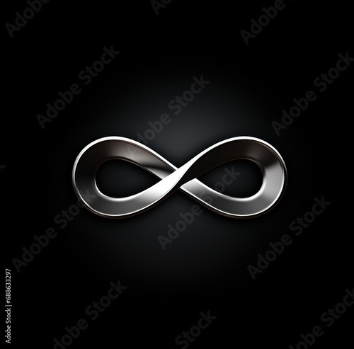 infinity symbol on black background: metallic representation of eternity in mathematics, science and technology