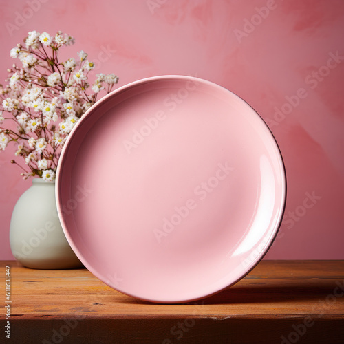 pink earthenware plate on a pink background