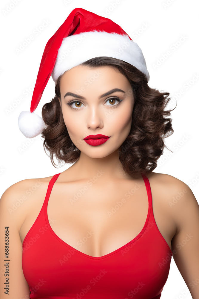 a beautiful pin-up lady in the 50's Era wearing a Christmas outfit professional photography white background PNG a beautiful pin-up lady in the 50's Era wearing a Christmas outfit professional photography white background PNG