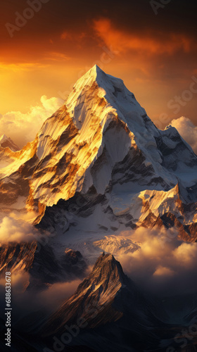 a gold mount Everest, cinematic lighting