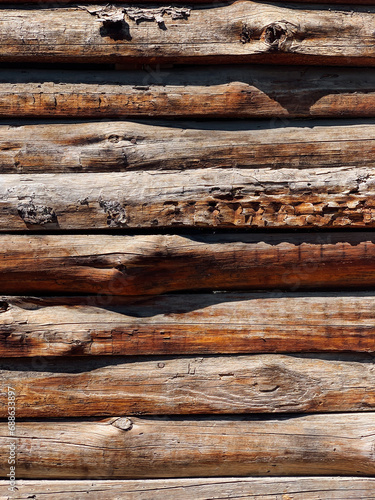 A wall of wooden logs as a background