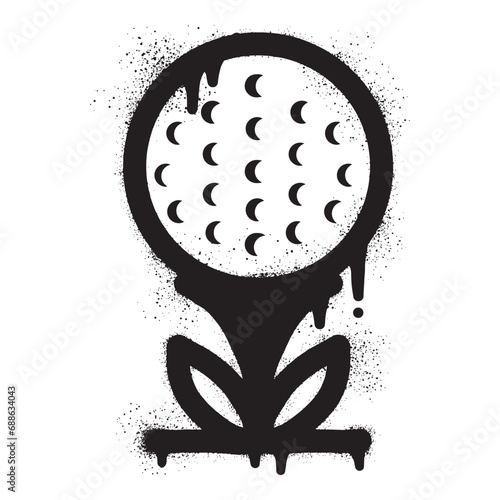 Golf ball graffiti with black spray paint