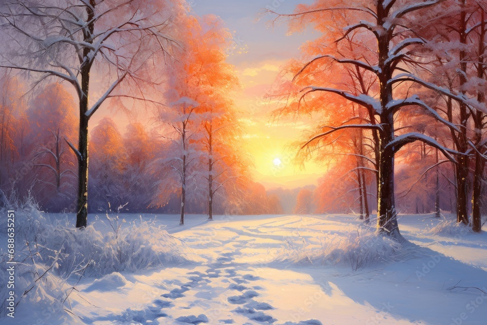 a illustration of a snowy landscape with footprints in the snow a illustration of a snowy landscape with footprints in the snow