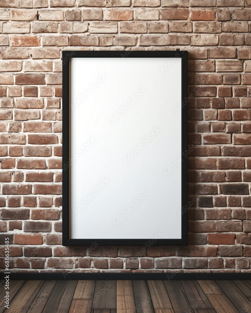 A mock up blank white photo frame lying against a brick wall A mock up blank white photo frame lying against a brick wall