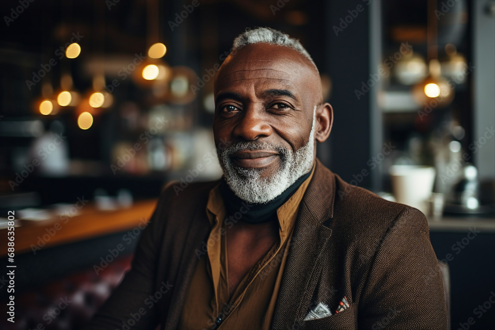 Generative AI portrait of confident city citizen person enjoying weekend time drinking coffee in modern cafe Generative AI portrait of confident city citizen person enjoying weekend time drinking coffee in modern cafe
