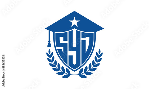 SYD three letter iconic academic logo design vector template. monogram, abstract, school, college, university, graduation cap symbol logo, shield, model, institute, educational, coaching canter, tech