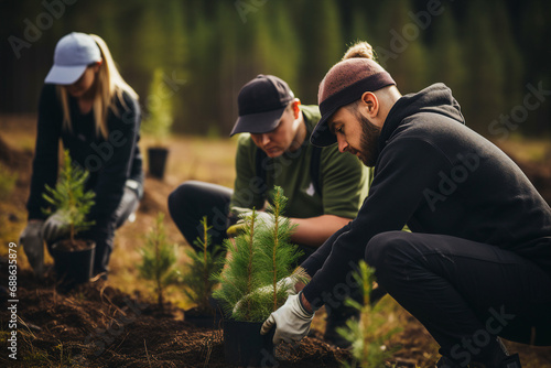 Responsible people planting tree cultivating agriculture generative ai concept