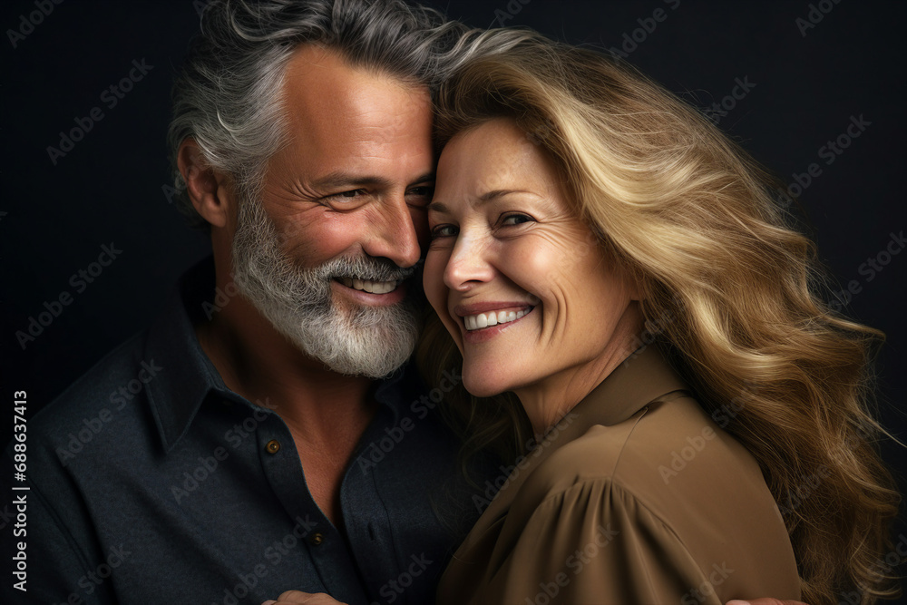 Generative ai image of a cute sweet couple of mature people hugging celebrating their anniversary together Generative ai image of a cute sweet couple of mature people hugging celebrating their anniversary together