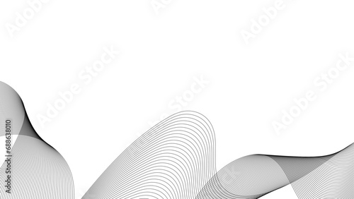 Abstract black and white wave lines on transparent background. Technology, data science, geometric border pattern. Isolated on white background. Vector illustration