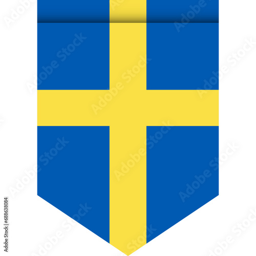 Sweden flag or pennant isolated on white background. Pennant flag icon.