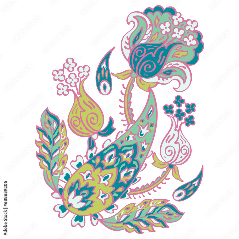 Vector Floral isolated pattern with paisley ornament.