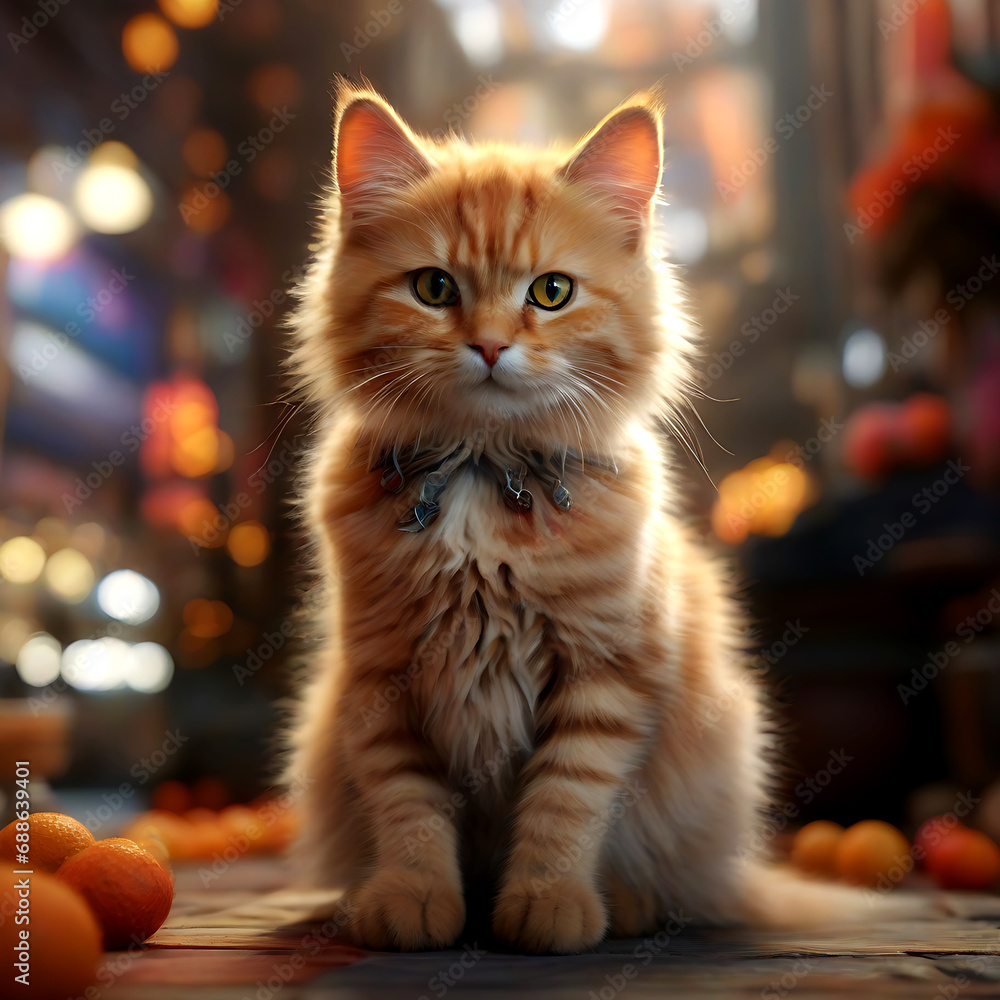 Fototapeta premium cute fluffy cat creature illustration