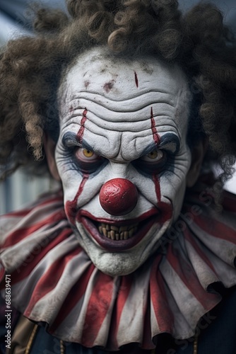 Creepy evil Clown. Horror poster design. Halloween concept. Generative Ai
