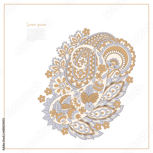 Paisley vector pattern. Isolated Fantastic flower, leaves