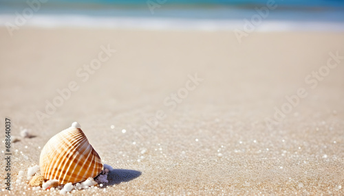 seashell on the beach, Small seashell christmas tree on the beach with copy space created with generative ai