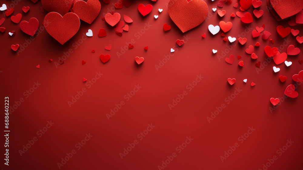 Red background with hearts and bokeh. Red background with hearts and bokeh.
