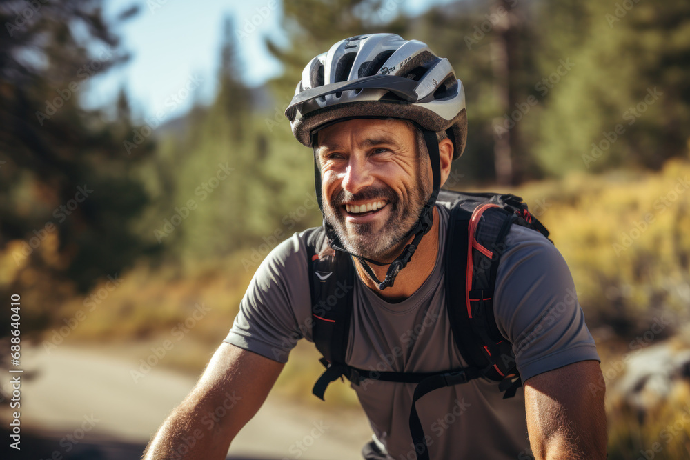 Smiling Cyclist Enjoying a Sunny Day on a Mountain Trail
Smiling Cyclist Enjoying a Sunny Day on a Mountain Trail