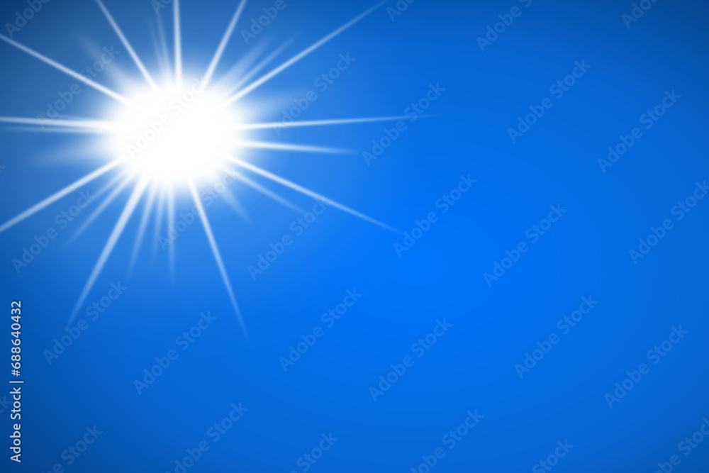 An abstract illustration of a bright white star or sun emitting its rays in all directions of blue sky An abstract illustration of a bright white star or sun emitting its rays in all directions of blue sky