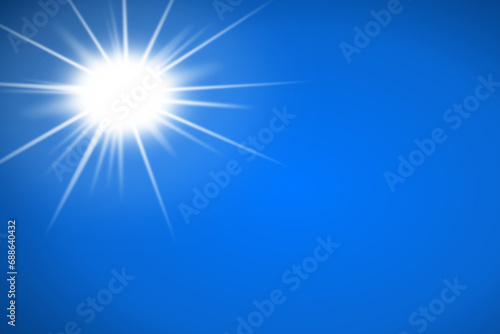 An abstract illustration of a bright white star or sun emitting its rays in all directions of blue sky