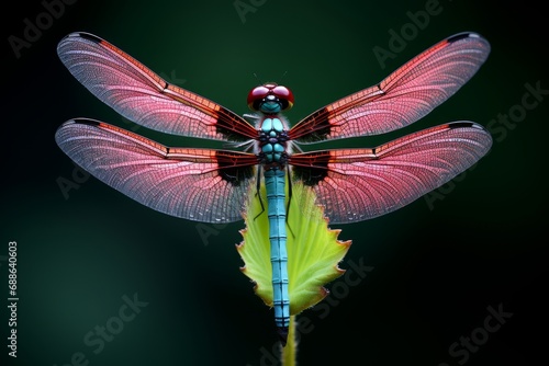 Photo of a pair of dragonflies in tandem, forming a heart shape. Generative AI photo