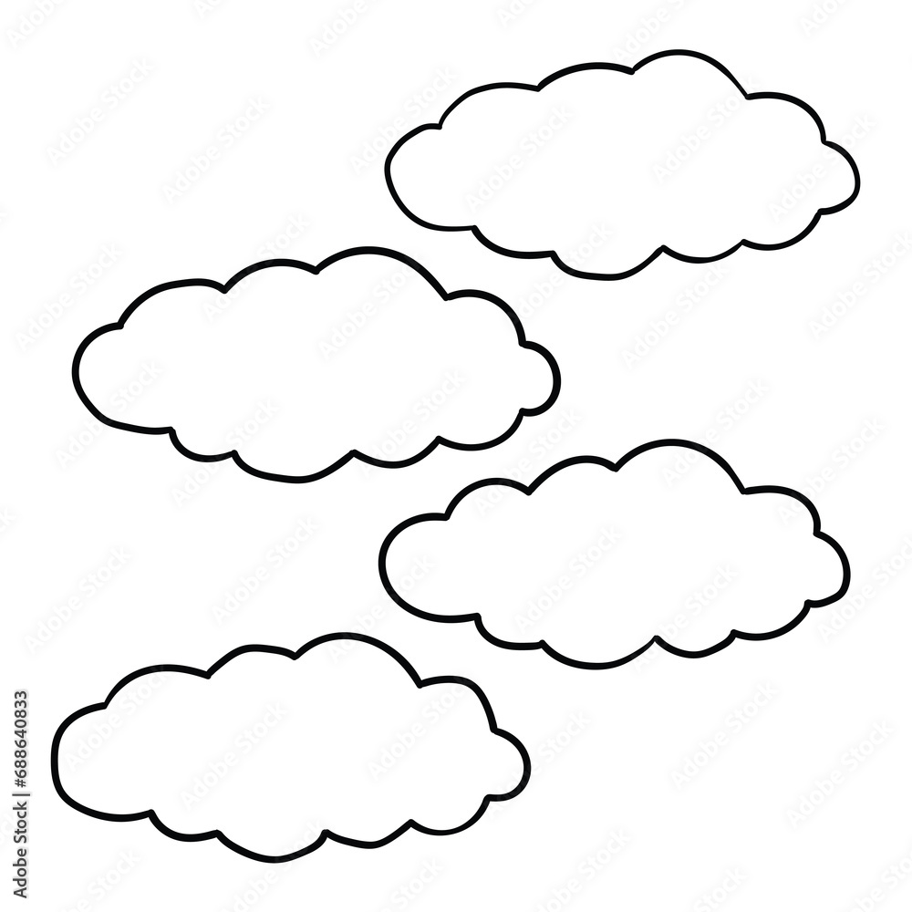 Fototapeta premium A hand-drawn doodle clouds set on a white background.