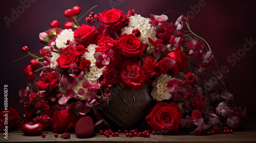 Large bouquet of flowers and roses on Valentine s Day.