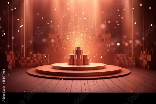 New year festival with stage product display cylindrical shape and festive decoration for New year, Minimal scene for mockup products, promotion display, 3D rendering product display platform. © PimPhoto
