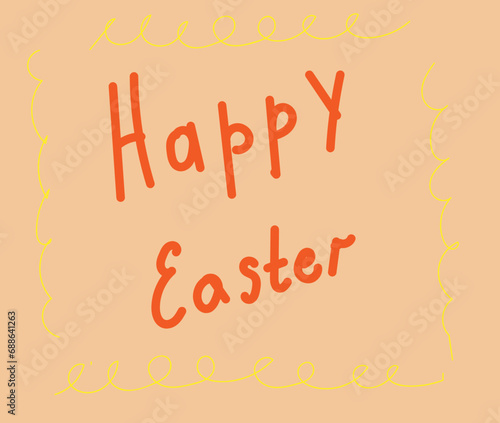 the inscription happy Easter on a beige background and yellow swirls