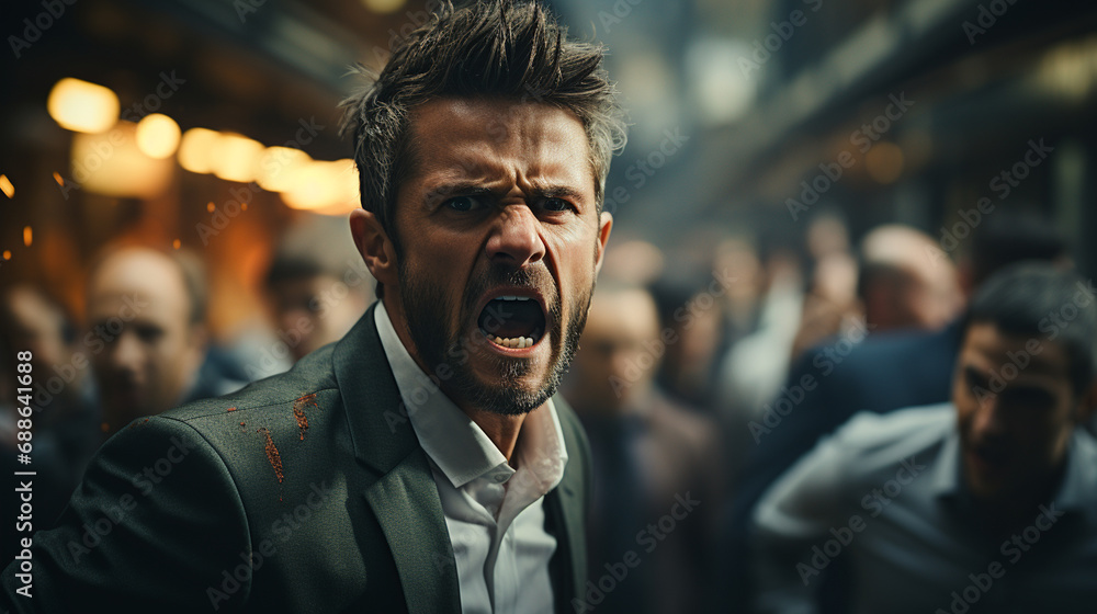 Angry business people screaming at office. Angry business people screaming at office.