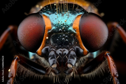 Photo of the compound eyes of a curious beetle . Generative AI