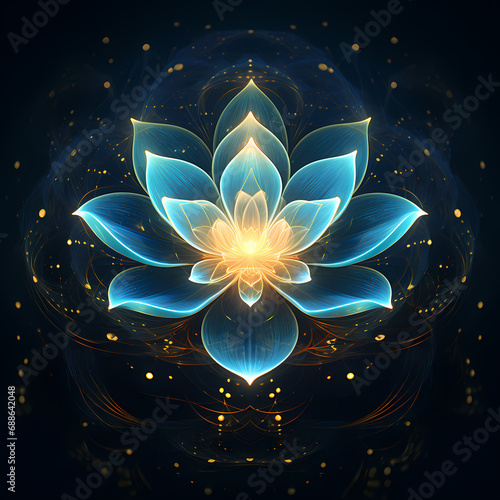 an abstract symphony featuring lotus elements influenced by quantum mechanics, abstract fireflies, and dynamic compositions