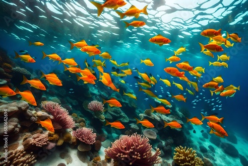 **tropical sea underwater fishes on corel reef aquarium wildlife colorful landscape nature diving-- photo