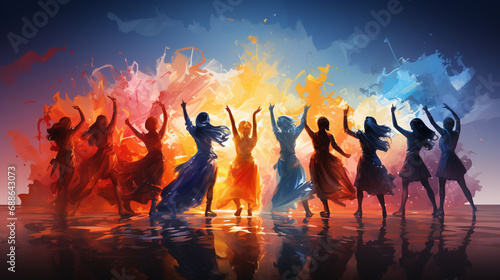 AI rendered image of young women in a dance group. ai generated. photo
