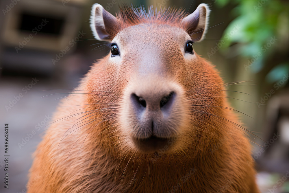 Meme-style image of a capybara looking directly at the camera