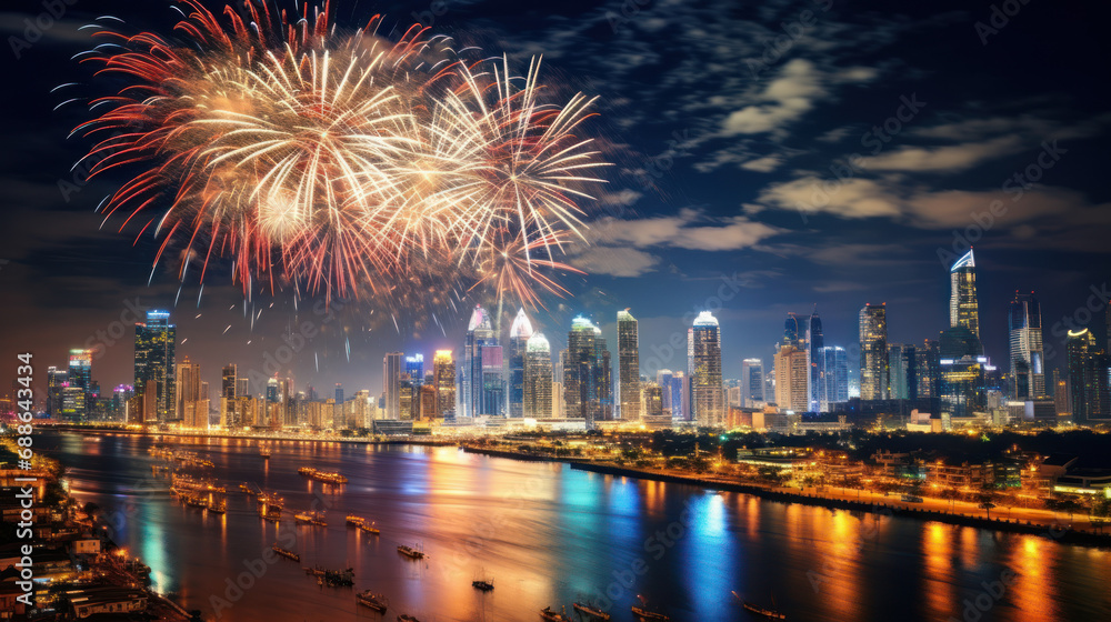 Bangkok, Thailand Beautiful fireworks night in the city of celebration Bangkok, Thailand Beautiful fireworks night in the city of celebration