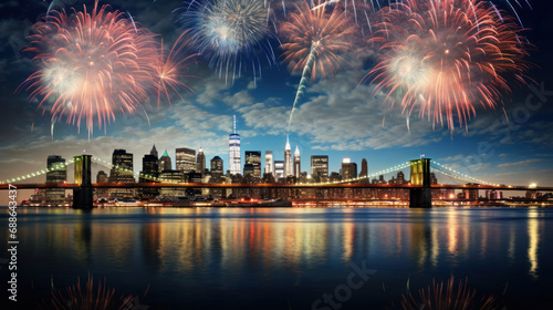 New York City, USA Beautiful fireworks night in the city of celebration