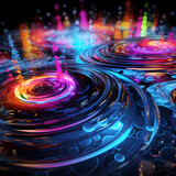a whirlpool featuring the chromatic glow of neon lights and abstract fireflies