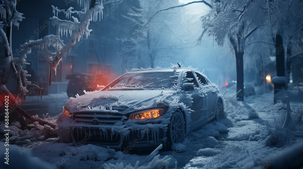 Frozen car at winter.