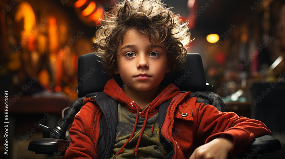 Young boy sitting in chair.