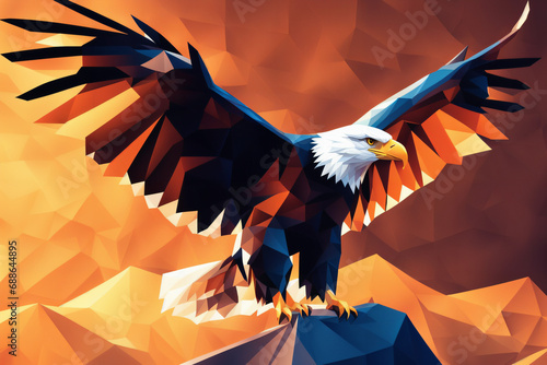 Low Poly Cartoon Tier . Adler mit ausgebreiteten Flügeln .KI Generated photo