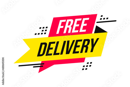 Free delivery design. For banner, sale, promotion, logo, icon, label, sticker, tag, symbol, stamp, etc. Vector Illustration