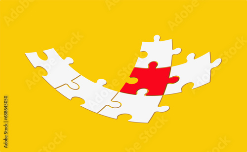 Three puzzle elements connected to each other. Vector drawing.