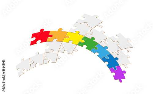 Three puzzle elements connected to each other. Vector drawing.