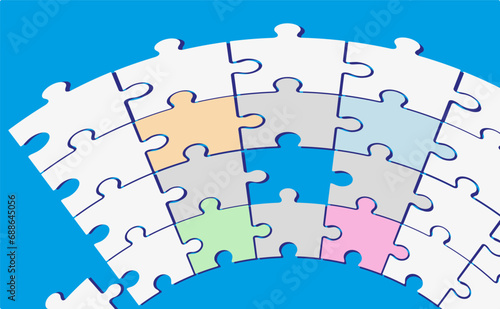 Three puzzle elements connected to each other. Vector drawing.