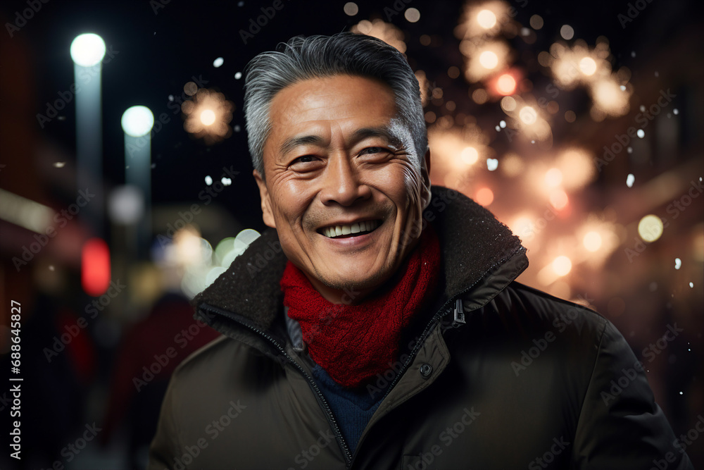Firework show midnight new year night young people watching amazing show Generative AI picture Firework show midnight new year night young people watching amazing show Generative AI picture